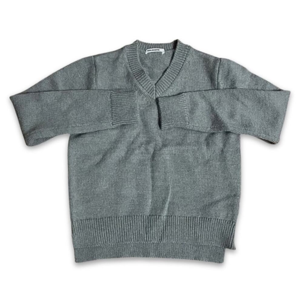 Solocote Pullover Sweater V-Neck Acrylic Blend Knit Fabric Long Sleeves Gray S